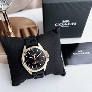 🎀 (สด-ผ่อน) นาฬิกาสายยางซิลิโคนดำ เปียเกลียว 14503783 Womens Gold Boyfriend Black Silicone Strap Watch 32 mm