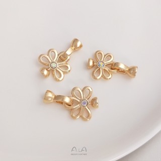 จี้สร้อยคอ รูปดอกไม้ หางนกยูง ประดับไข่มุก ทอง 14k แฮนด์เมด diy