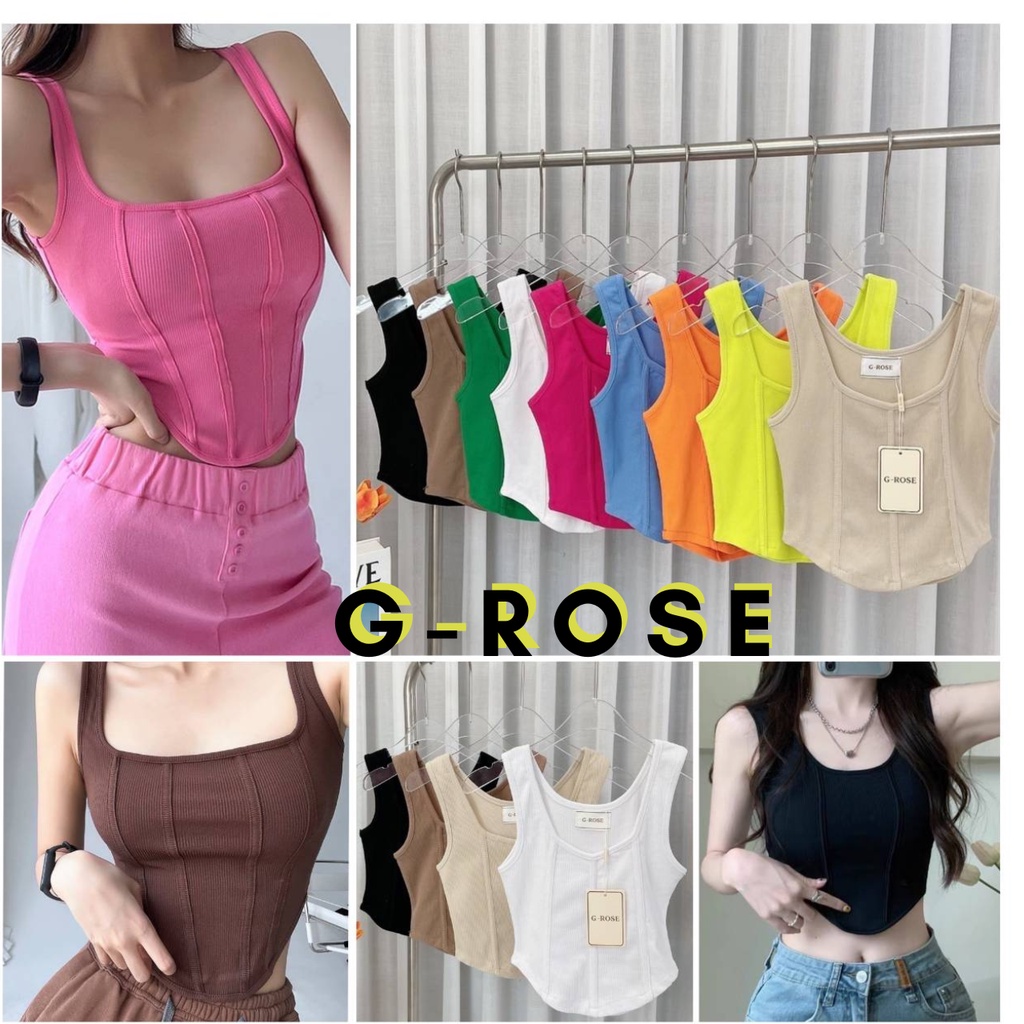 เสื้อกล้ามผู้หญิงครอปสายฝอ เสื้อกล้ามปลายแหลม ปลายโค้ง ป้าย G-ROSE.