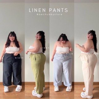 “Linen pants” กางเกงขายาวผ้าลินิน กางเกงผ้าลินิน กางเกงเอวสม็อค กางเกงไซต์ใหญ่ กางเกงสาวอวบ กางเกงเอว60นิ้ว