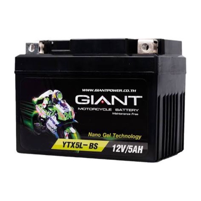 แบตเตอรี่ Gaint batteryไจแอนด์ YTX5L (12V/5AH) ใส่ Scoopy Mio wave ไฟแล้งเทคโนโลยีเจลเทียบเท่า FB