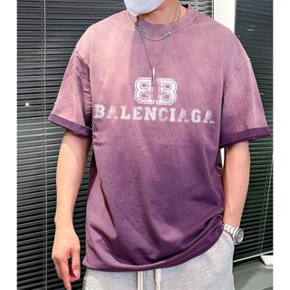 Balencia * * เสื้อแขนสั้นลําลอง พิมพ์ลายโลโก้ BB icon แฟชั่น