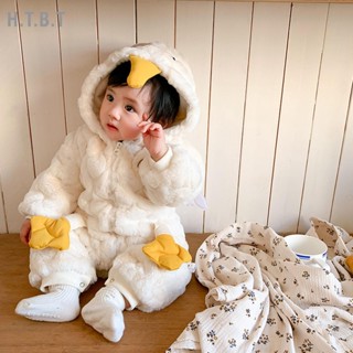 H.T.B.T ชุดจั๊มสูทเด็กอ่อนมีฮู้ดรูปเป็ดการ์ตูนแฟชั่น Windproof Baby Onesie สำหรับทารกแรกเกิด