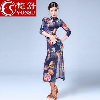 [Fanshu 1] ชุดเครื่องแต่งกายเต้นรําละติน แขนยาว สําหรับผู้ใหญ่ Cheongsam.9