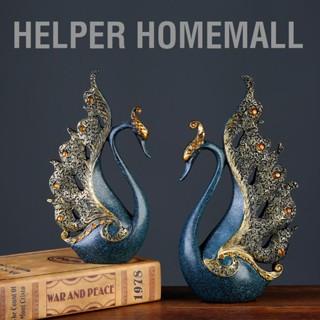 Helper Homemall ประติมากรรมเรซิ่น รูปนกยูงธรรมชาติ สําหรับตกแต่งบ้าน ตู้ไวน์ ทีวี 2 ชิ้น