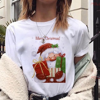 T-[Ready Stock] Merry Christmas Santa Claus Blouse Women New Year Holiday Tee Shirt