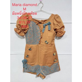 จั๊มสูทขาสั้น สีน้ำตาลเหลือง MARIA DIAMOND SIZE M มือหนึ่งป้ายห้อย