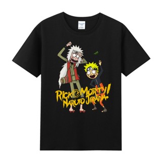 เสื้อยืด เสื้อยืดพิมพ์ลายแฟชั่น Tide Brand fire shadow joint Rick And Morty rickandmorty Round Cotton Short Sleeve _49