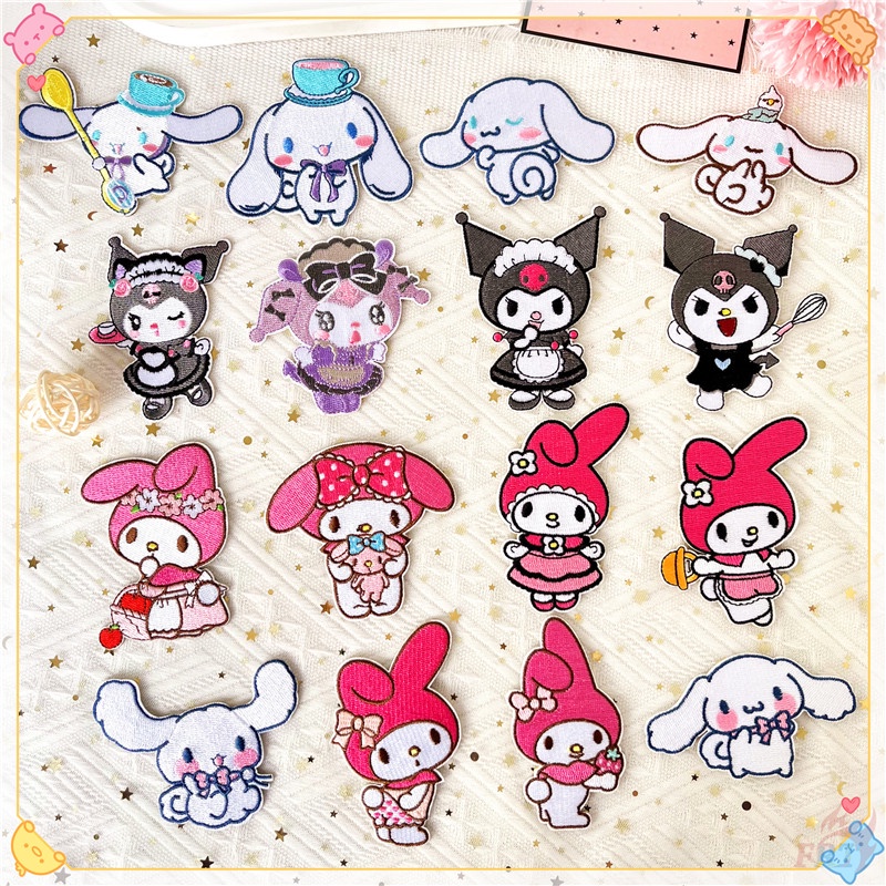 แผ่นสติกเกอร์ ลายการ์ตูน Kuromi Melody Cinnamoroll มีกาวในตัว แผ่นแพทช์รีดติดเสื้อ ปักลาย DIY สําหรับตกแต่งเสื้อผ้า กระเป๋า 1 ชิ้น
