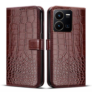 เคสโทรศัพท์หนัง PU ลายหนังจระเข้ แบบฝาพับ สําหรับ Vivo Y35 4G 2022