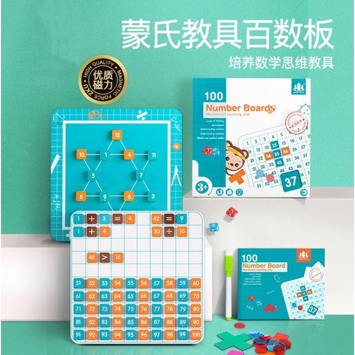 Magnetic Hundred Board : 100 number board กระดานคณิตศาสตร์ ด้านในเป็นไวท์บอร์ด กระดานแม่เหล็ก 1-100 