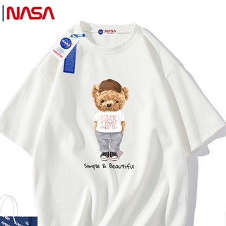 เสื้อยืดแขนสั้นลําลอง คอกลม ผ้าฝ้าย ทรงหลวม พิมพ์ลาย NASA แฟชั่นฤดูร้อน สําหรับผู้ชาย และผู้หญิงยืด.สบาย.รัก_45