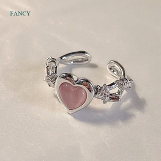 Fancyqube แหวนแฟชั่น รูปตาแมว พีช หัวใจ ปรับได้ เครื่องประดับ ของขวัญงานแต่งงาน