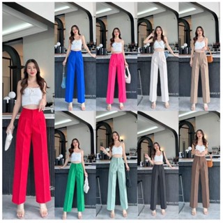 Basic pants กางเกงขายาว กระบอกกลาง เอวสูง จับจีบหน้า มี 10 สี