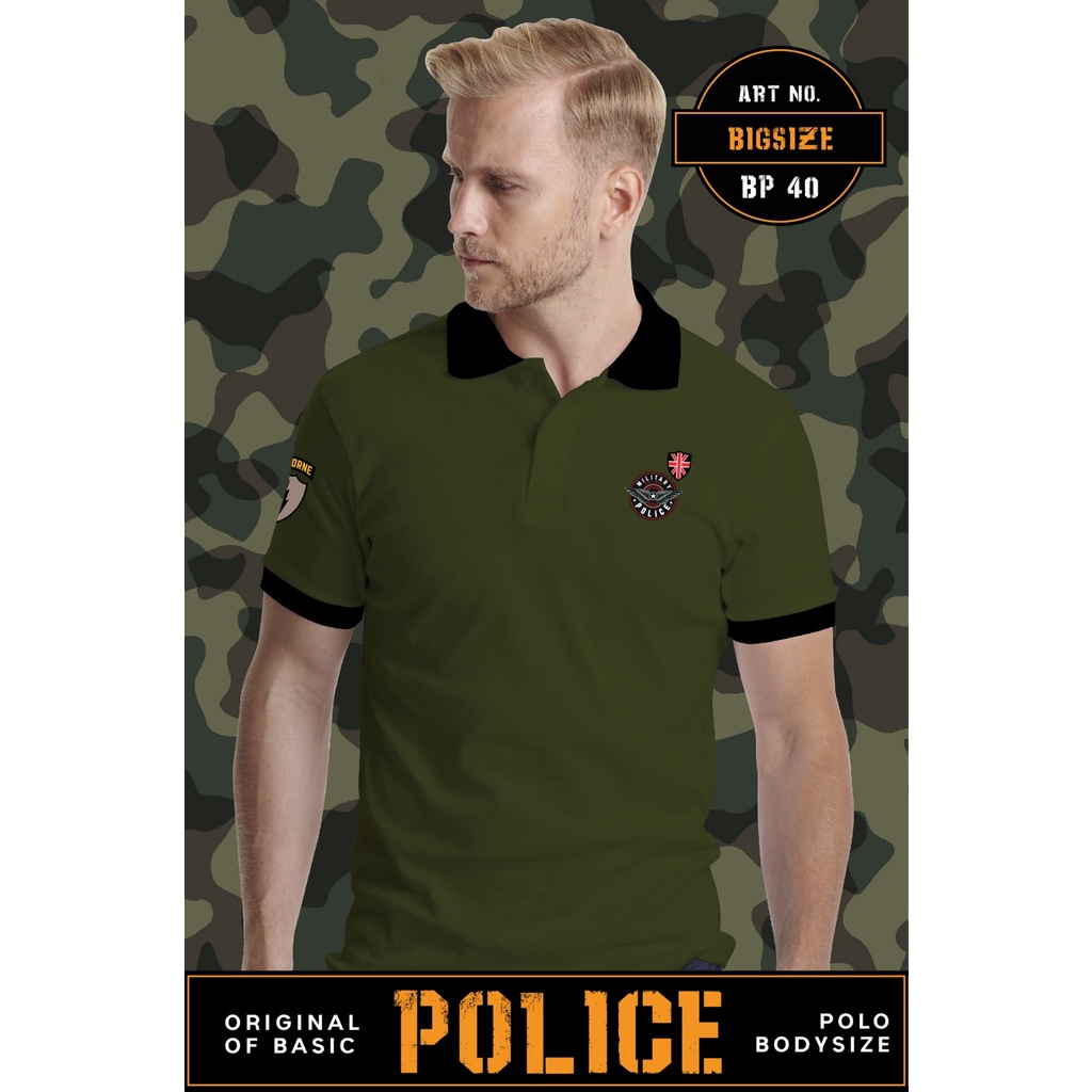 Police bigsize เสื้อยืด Polo ทรง Slim fit  พอดีตัว  ผุ้ชาย/ผู้หญิง ( BP40) ราคา ถูกที่สุด ดีลบีเคเค