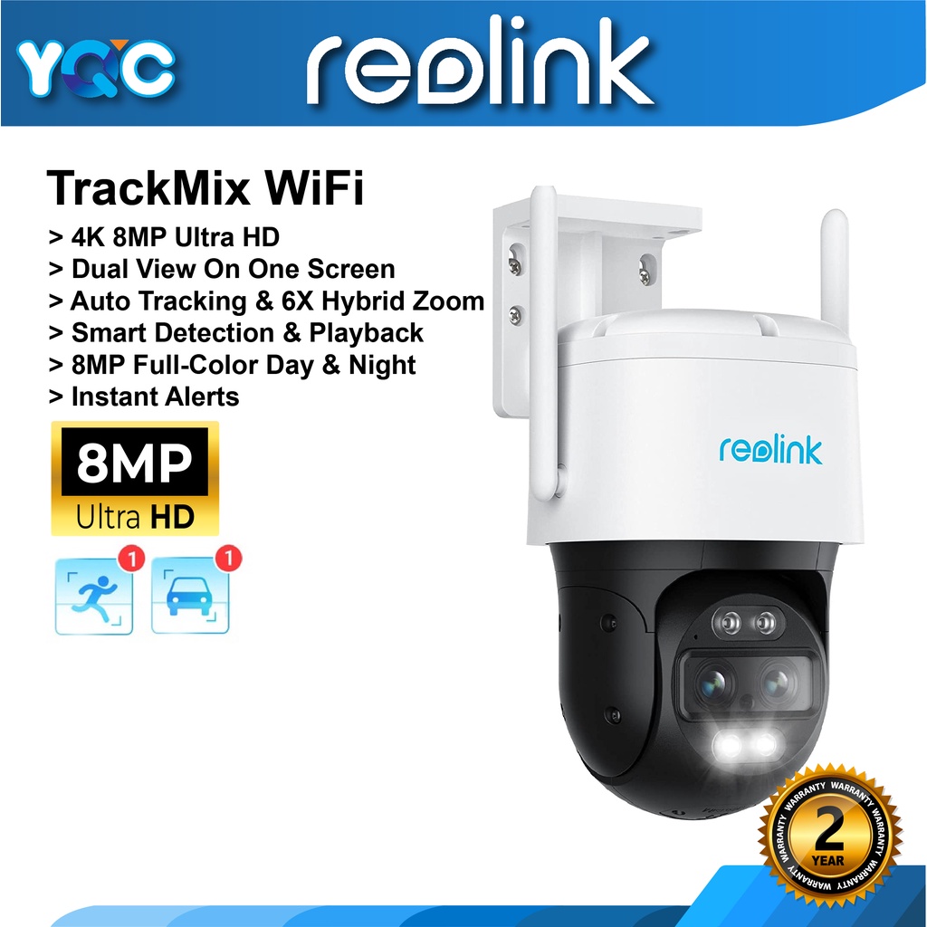 Reolink TrackMix กล้องรักษาความปลอดภัย WiFi 4K 8MP เลนส์คู่ กล้อง PTZ พร้อมการติดตามอัตโนมัติ ซูมไฮบริด 2.4 5GHz 6X