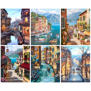 Ruopoty ภาพวาดสีน้ํามันบนผ้าใบ ตามตัวเลข รูปทิวทัศน์เมือง 60x75 ซม. 50x65 ซม. 40x50 ซม. สําหรับตกแต่งบ้าน