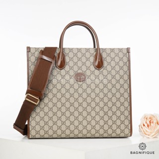 GUCCI TOTE WITH STRAP MEDIUM BROWN GG SUPREME MONOGRAM GHW