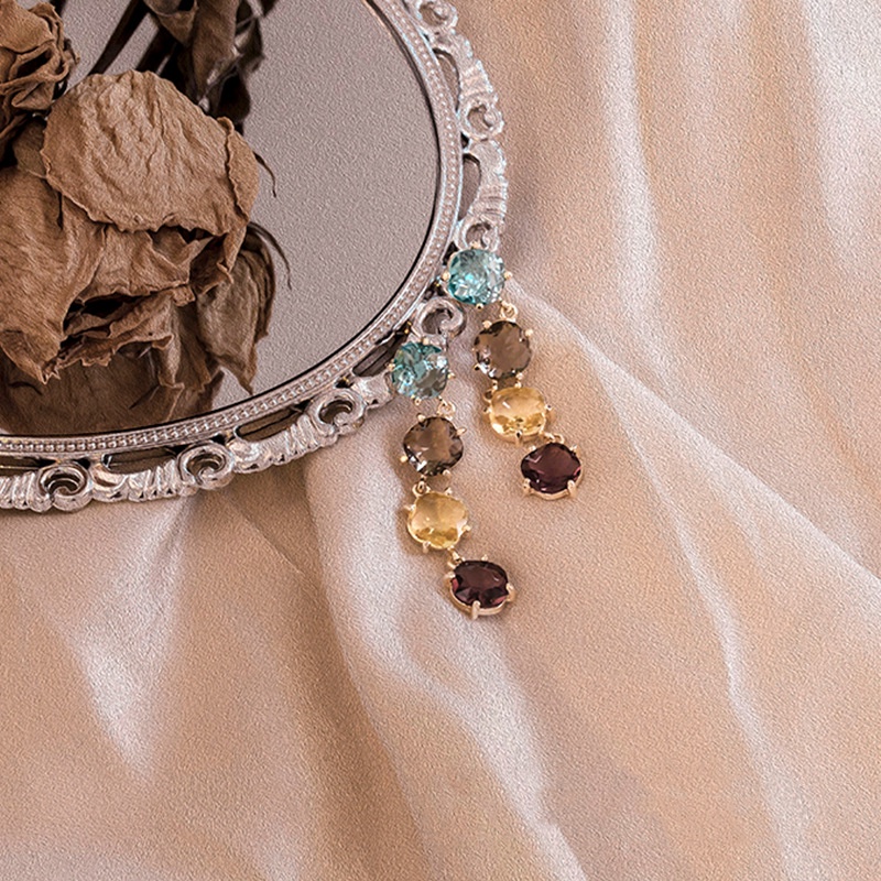 Savoco ต่างหูระย้ายาว ประดับคริสตัล หลากสี สไตล์โบฮีเมียน แฟชั่นวินเทจ สําหรับผู้หญิง SE011 - รูปที่ 4