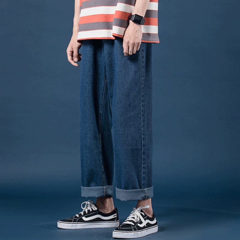PannoFluxus มีสินค้า กางเกงยีนส์ผู้ชายแฟชั่นเกาหลีทรงหลวมสีทึบ