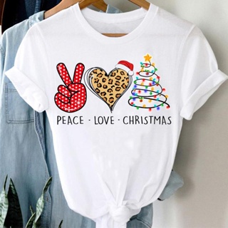 T-Peace Love Christmas Happy Holiday Tshirt New Year T Shirt Fashion 80s 90s 00s Graphic Tees Women T-shirt Lovely Tops