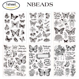 Nbeads แสตมป์ซิลิโคนใสลายดอกไม้ผีเสื้อ 1 แผ่นสําหรับตกแต่งสมุด Diy