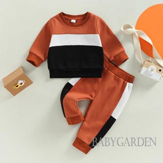 Babygarden-3-24 เดือน ชุดเด็กผู้ชาย, สีตัดกัน แขนยาว คอกลม เสื้อกันหนาว พร้อมกางเกงวอร์ม เอวยางยืด ชุดฤดูใบไม้ร่วง