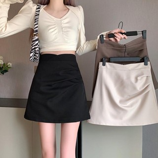 ✨พร้อมส่ง Hakama กระโปรงสั้น หนัง PU เอวสูง ลําลอง สีดํา แฟชั่นสําหรับผู้หญิง