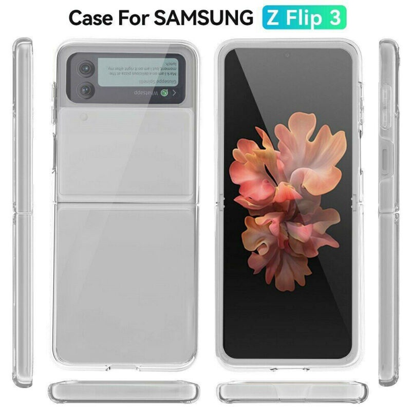 เหมาะสำหรับ Samsung Z Flip 3 เปลือกโทรศัพท์มือถือ หน้าจอพับมันวาวโปร่งใส PC ฝาครอบป้องกันรวมทุกอย่าง