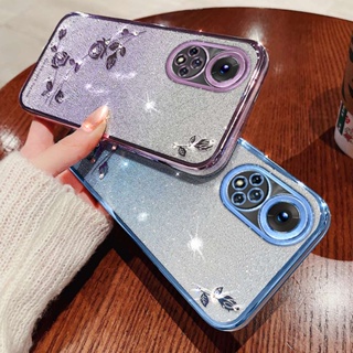 เคสโทรศัพท์มือถือซิลิโคน TPU นิ่ม แบบใส ปิดด้านหลัง ลายดอกกุหลาบ ประดับพลอยเทียม แวววาว แฟชั่น สําหรับ Huawei Nova 9 Pro Nova9