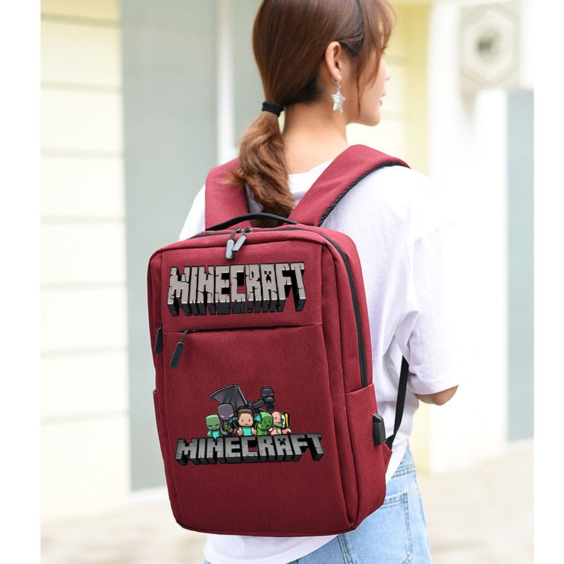Minecraft กระเป๋าเป้สะพายหลัง กระเป๋านักเรียน ใส่แล็ปท็อป ลายการ์ตูนอนิเมะ อินเตอร์เฟซ USB สําหรับผู้ชาย และผู้หญิง