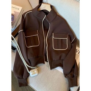 Vallina Outfit White List Zip Pocket Jacket Outerwear Korean Remaja Wanita Premium
