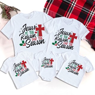 1pc Jesus Is The Reason for The Season Printing Family Clothes Christmas Family Matching Tshirt Couple Shirt Sibling Tee