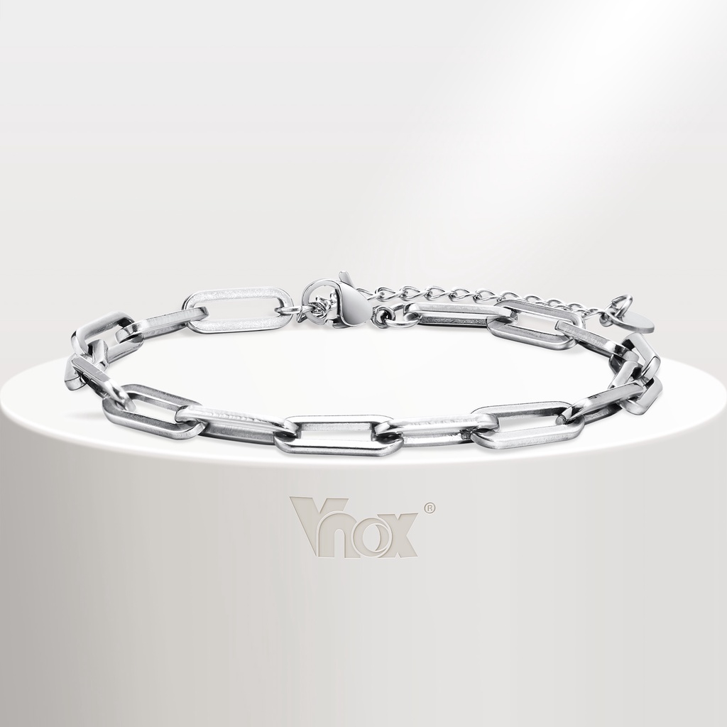 Vnox แบรนด์แฟชั่น 5 มม. คลิปกระดาษ โซ่ สร้อยข้อมือ สําหรับผู้ชาย ลําลอง มีสไตล์ สี่เหลี่ยมผืนผ้า สายรัดข้อมือ เครื่องประ