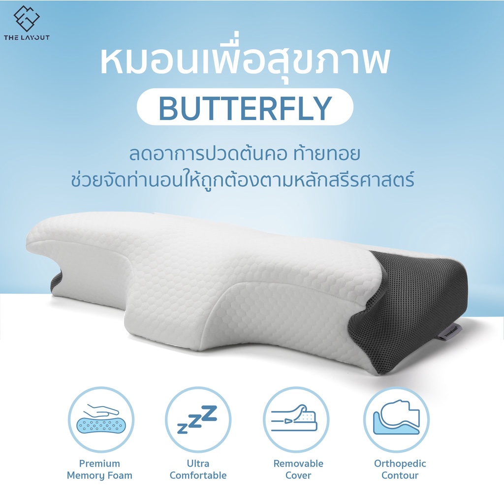 Layout Ergonomic pillow หมอนสุขภาพ ลดอาหารปวดคอ นอนกรน