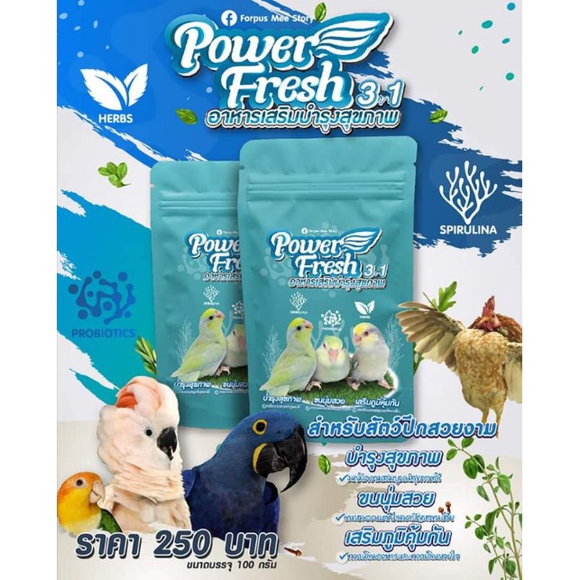 อาหารเสริมสำหรับนก POWER FRESH 3 in 1 อาหารเสริมบำรุงสุขภาพนก
