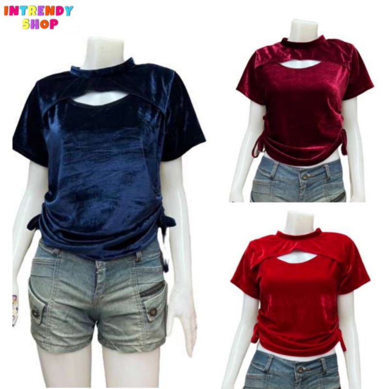 พร้อมส่ง เสื้อกํามะหยี่ สายรูดปรับระดับ2ข้าง Size: L - XL สวยน่ารักเซ็กซี่.