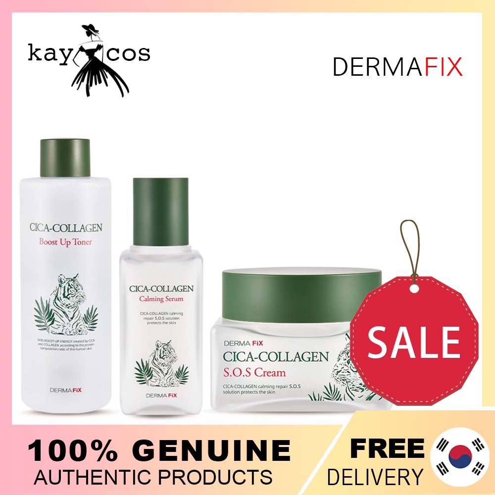 [DERMAFIX] Cica -Collagen S.O.S ครีมคอลลาเจน ขนาด 50 มล. ต่อบูสท์อัพโทนเนอร์ 400 มล. เซรั่มสงบ 80 มล
