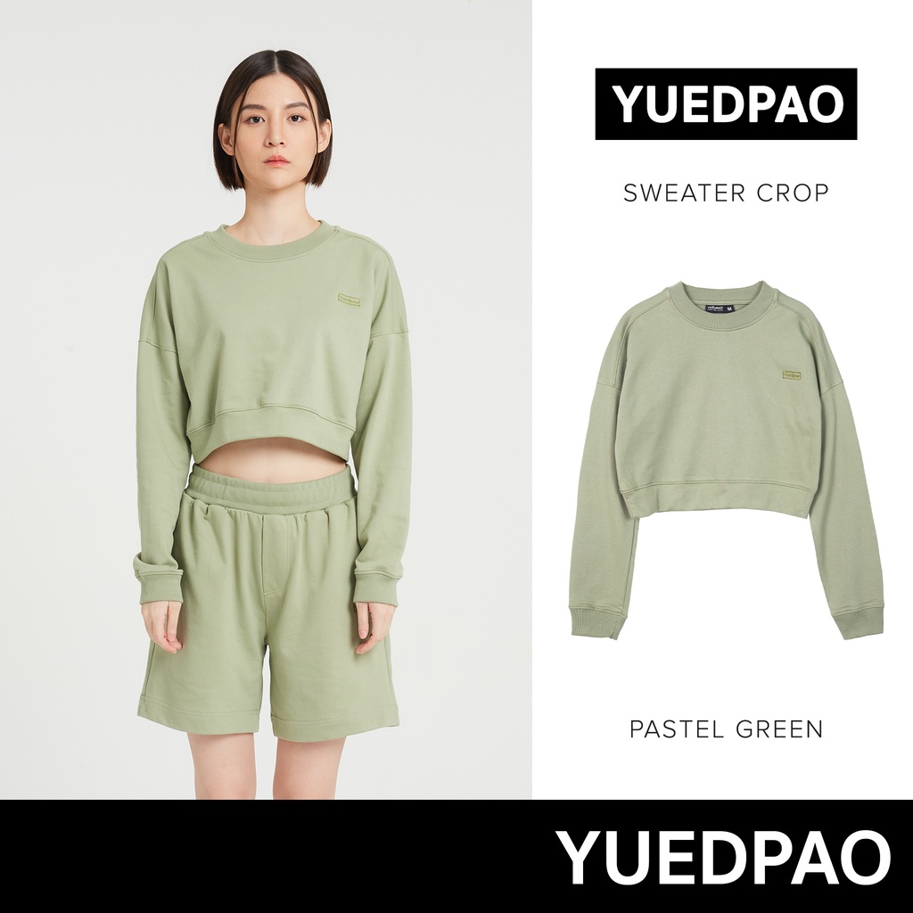 Yuedpao ยอดขาย No.1 รับประกันไม่ย้วย 2 ปี ยืดแต่ไม่ย้วย เสื้อยืด Sweater crop สี Pastel green