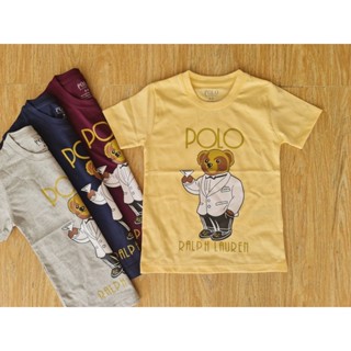 เสื้อยืดแขนสั้นเด็ก POLO สกรีนลายหมี  เนื้อผ้าดี นิ่มใส่สบาย ลายสกรีนไม่หลุดลอก