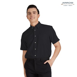 ARROW Wrinkle Free SHIRT -รีดง่าย ยับยาก - เสื้อเชิ้ตทำงานแขนสั้นสีดำ ทรง COMFORT FIT รหัส MACC635BL