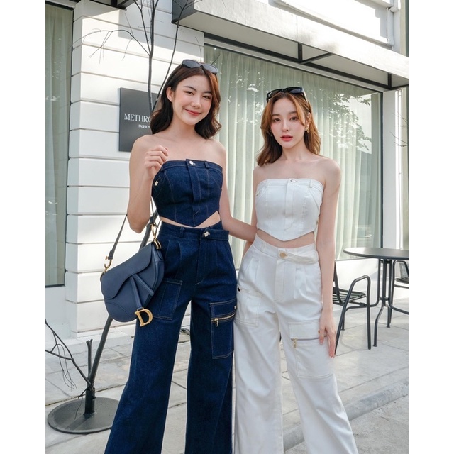 VELCO WHITE/JEANS TOP AND PANTS