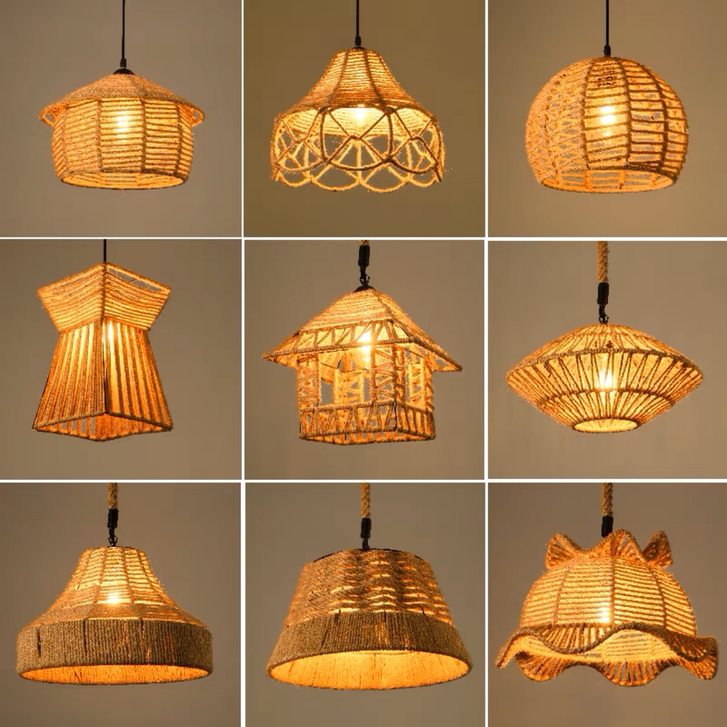 โคมไฟวินเทจ เชือกป่าน ไฟเพดานโคมไฟระย้า Wall Light ราคาถูกที่สุด220V,ขั้วหลอดE27 /E14 ตกแต่ง
