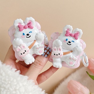 เคสหูฟังบลูทูธ ซิลิโคนนุ่ม ลายกระต่ายน่ารัก สีชมพู สําหรับ airpods pro 2 1 2 3