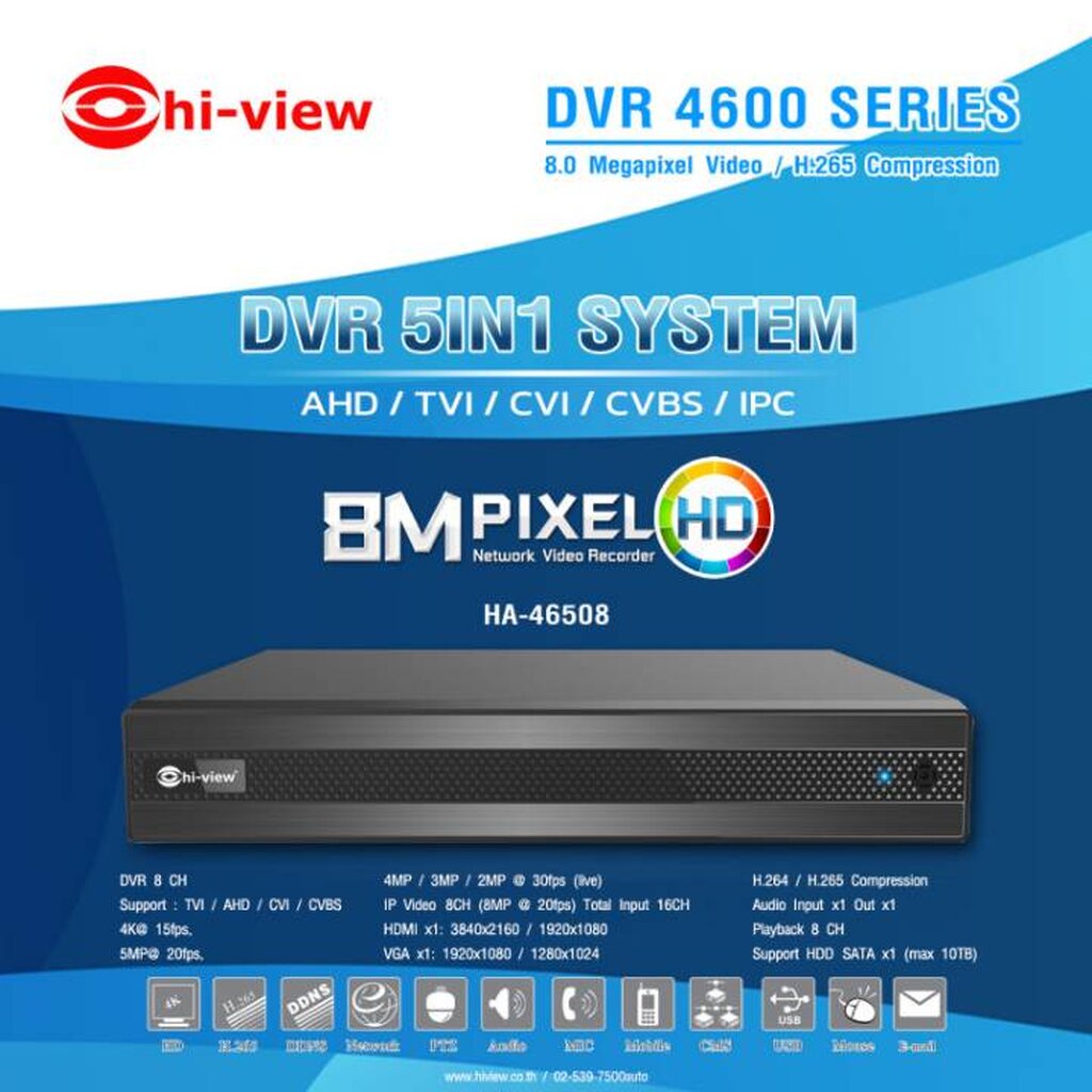 เครื่องบันทึก Hiview HA-46508 DVR 8CH / 5-in-1 / Support Res. 8MP
