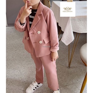 📍Pink Cute Suit สูทสีชมพู ขุดสูทเด็ก สูทสีชมพูพาสเทล เซท 2 ชิ้น เสื้อนอกมีซับ+กางเกงเอวยางยืด ใส่ได้ทั้งเด็กชายและหญิ...