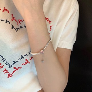 สร้อยข้อมือ จี้หัวใจ ประดับไข่มุก สีชมพู หรูหรา เครื่องประดับ สําหรับเด็กผู้หญิง
