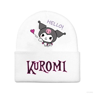 Yb1 Sanrio Kuromi หมวกถัก ผ้าขนสัตว์ พิมพ์ลาย ให้ความอบอุ่น กันลม สีดํา แฟชั่นฤดูใบไม้ร่วง และฤดูหนาว