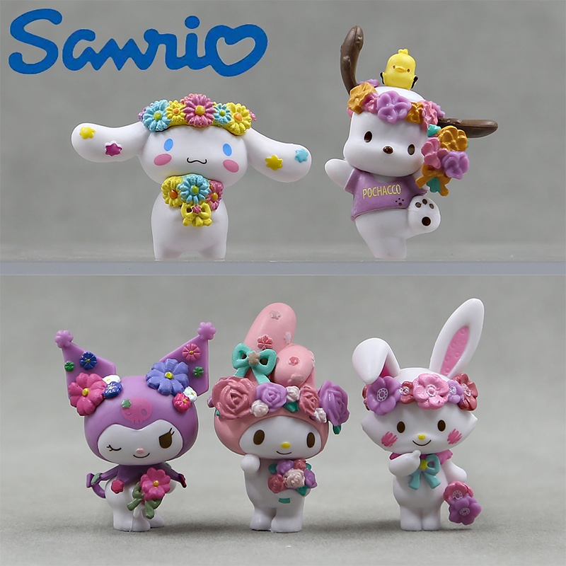 5pcs Sanrio Figure Toys Melody Kuromi Cinnamoroll Model Doll Kid Gift Decorate