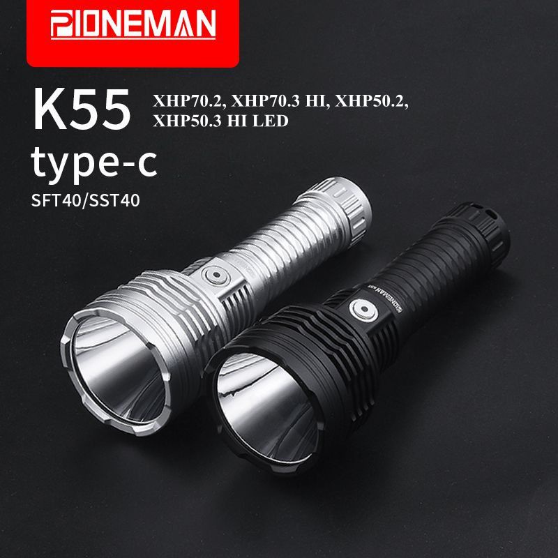 Pioneman K55 ไฟฉาย XHP70.2/XHP70.3 HI/XHP50.2/XHP50.3 HI LED Type-c ชาร์จโดยตรงไฟฉาย Camping เดินป่า